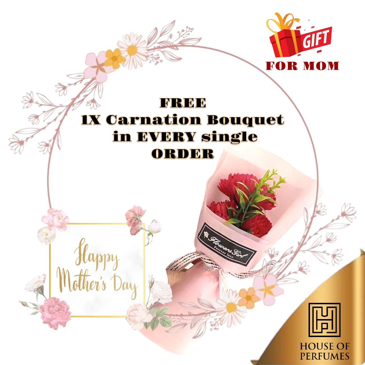 [DO NOT BUY] Free Gift - Artificial Carnation flower For Mother's Day - Happy Mothers Day By House Of Perfumes